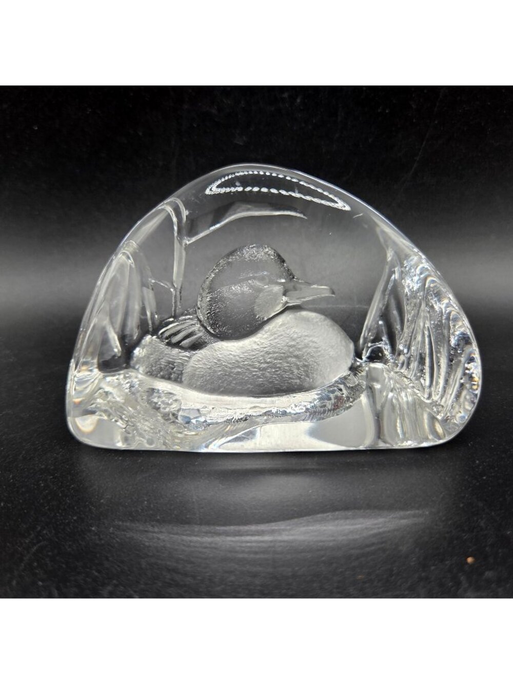Mats Jonasson Sweden Duck Mallard Lead Crystal Paperweight Signed